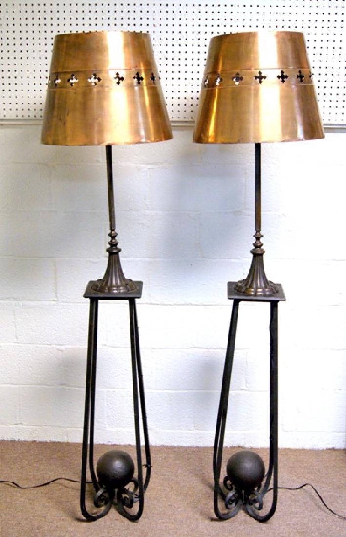 Pair Iron/Copper Floor Lamps (1 of 3)