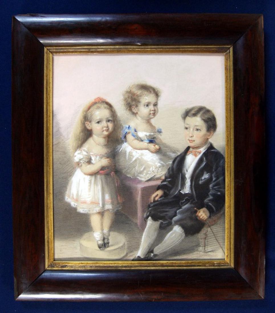 19th C. Pastel Portrait of Three Children (1 of 1)
