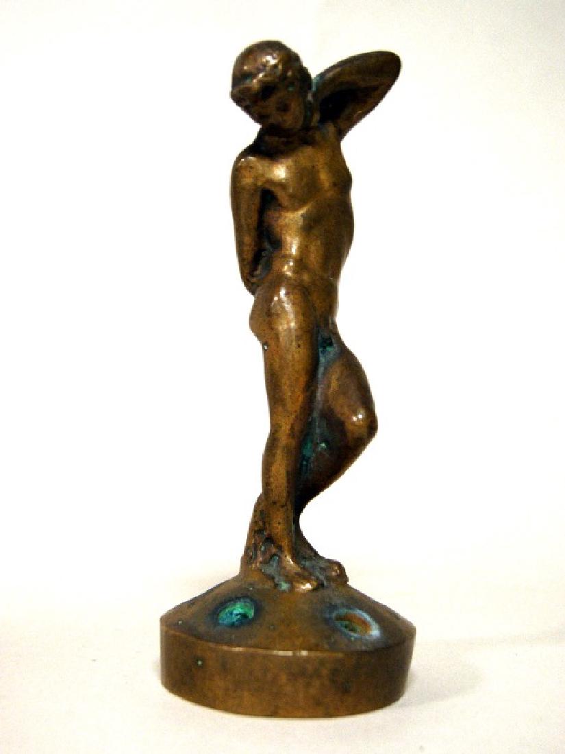 Art Deco Bronze Nude Flower Frog: Antique Art Deco solid bronze male nude flower frog with five holes, 7.5"H