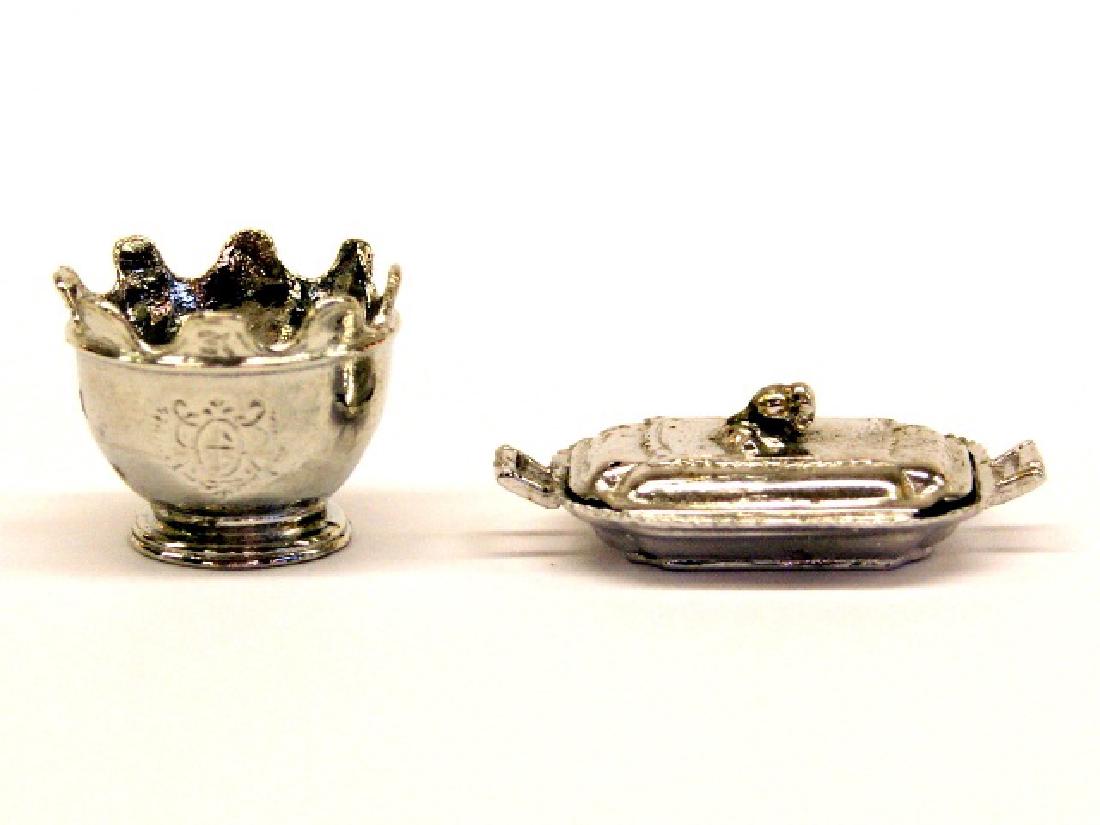 Kupjack Silver Monteith & Covered Entree Dish: Kupjack silver Monteith bowl 1"W after John Coney 1715 and covered entree dish 1.5"W, includes original box and brochure