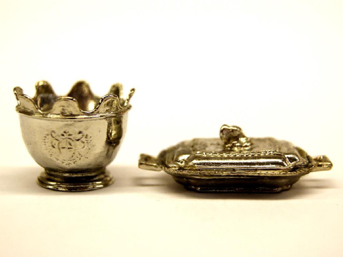 Kupjack Silver Monteith & Covered Entre Dish: Kupjack miniature silver Monteith 1"W after John Coney 1715, covered entre 1.5"W, includes original box, brochure and price sheet