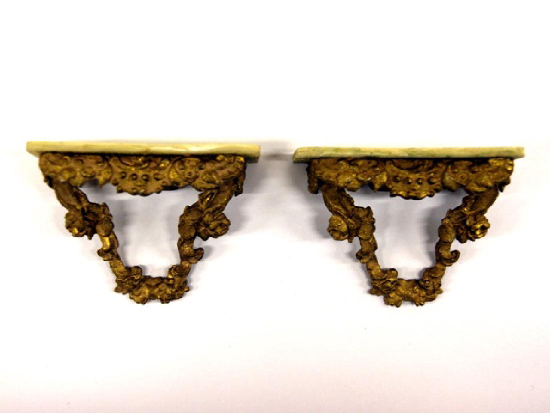 Kupjack Pair Architectural Wall Tables: Kupjack pair of neo-classical architectural wall tables 3.2"W, 2.2"H, 1.25"D, includes mounting screws, original brochure and price sheet