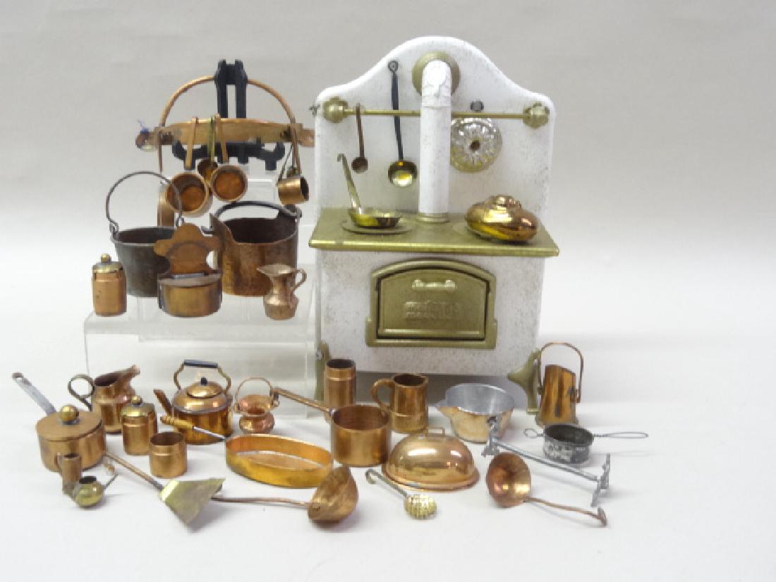 Dollhouse Miniature Stove & Copper Pots (1 of 1)