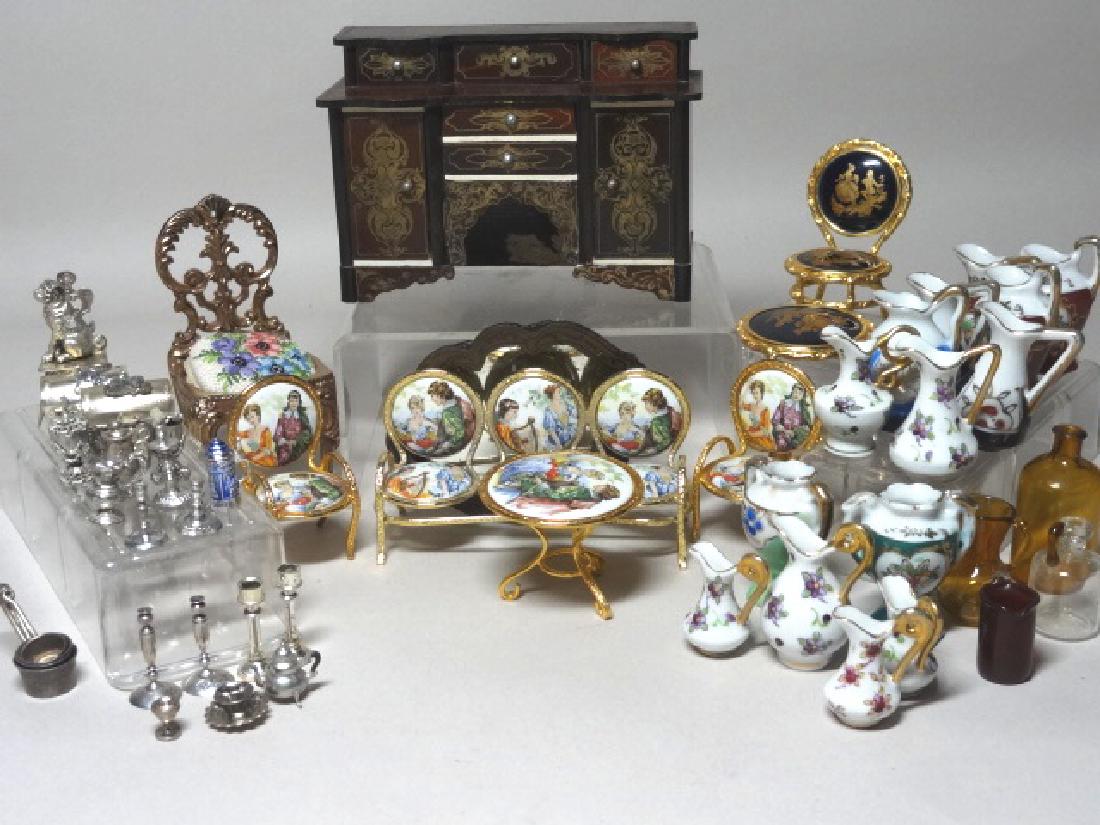 Dollhouse Miniature Boulle Desk and Mirror, Porcelain (1 of 4)
