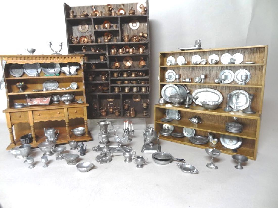 Three Dollhouse Cupboards Filled with Brass, Pewter and (1 of 1)