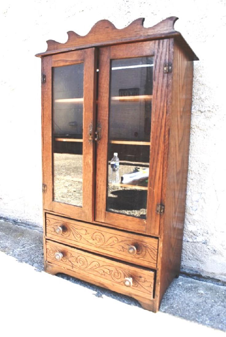 Doll Size Oak Two Door Book Case (1 of 1)