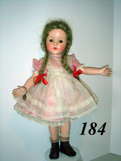 Effanbee Anne Shirley: Effanbee Anne Shirley 21" , Composition, Girl w/Heart Bracelet 1935- 40, Original Hair Set, Sleep Eyes, Beautifully Dressed in Madame Alexander Clothing