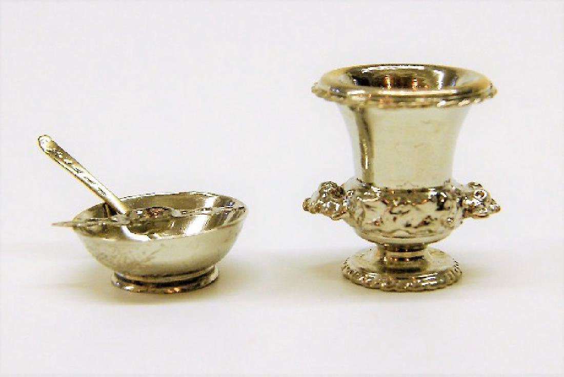 Eugene Kupjack Miniature Wine Cooler & Bowl: Eugene Kupjack miniature dollhouse wine cooler 1"H, punch bowl .75"W with strainer and ladle