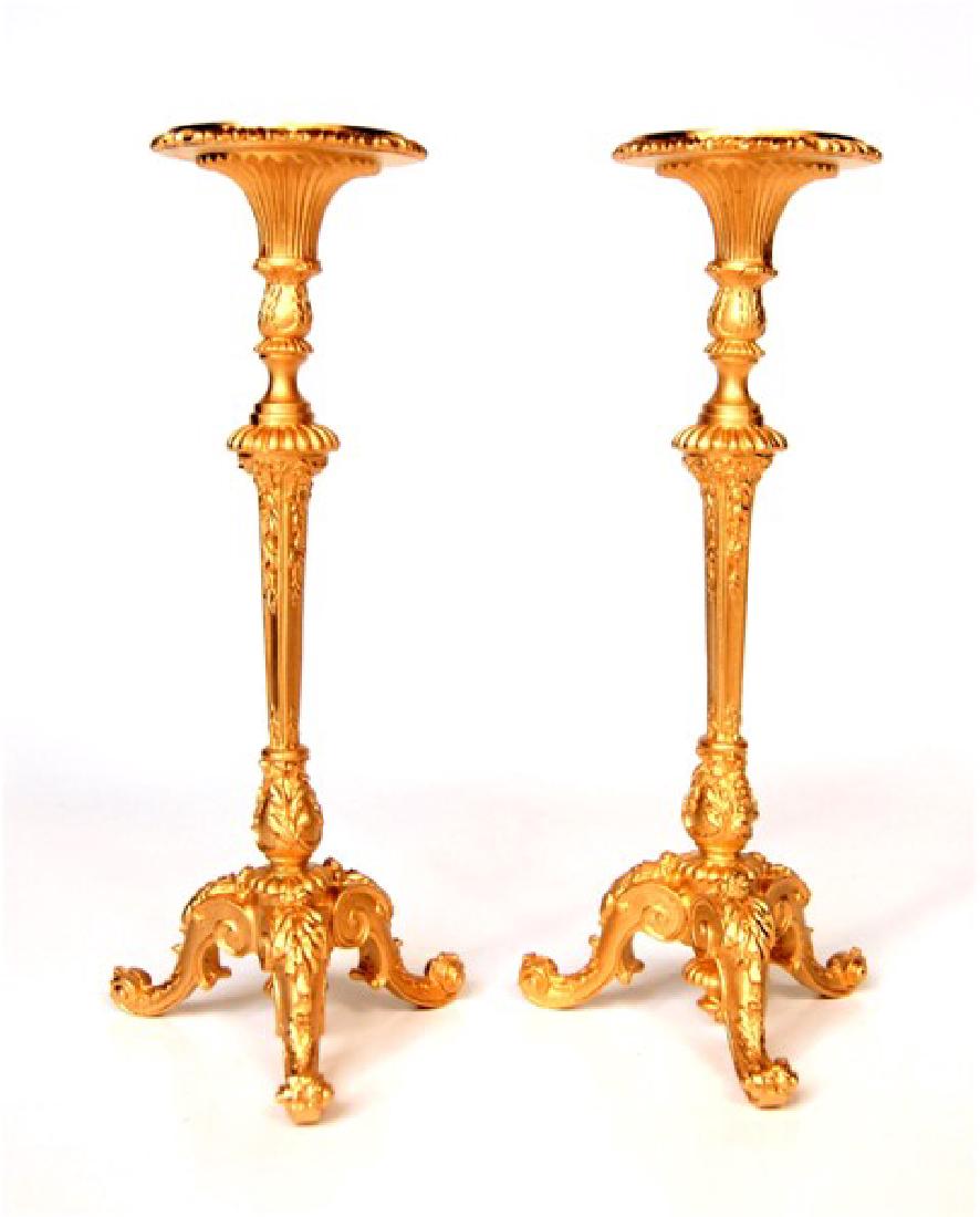 John Hodgson Pair of Pedestals: John Hodgson pair of ornate rococo pedestals with round gadrooned tops and acanthus leaf decorated tripod bases 4.25"H
