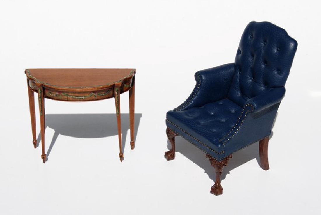 Small-Time Demilune Table & Armchair for Dollhouse (1 of 2)