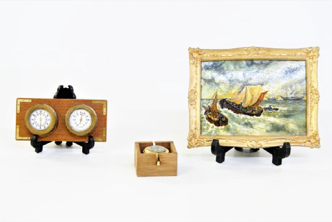 Ship's Compass, Clock, Barometer & Painting Miniatures (1 of 5)