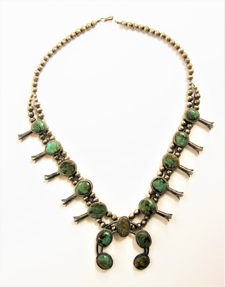 Navajo Silver and Green Turquoise Necklace (1 of 2)