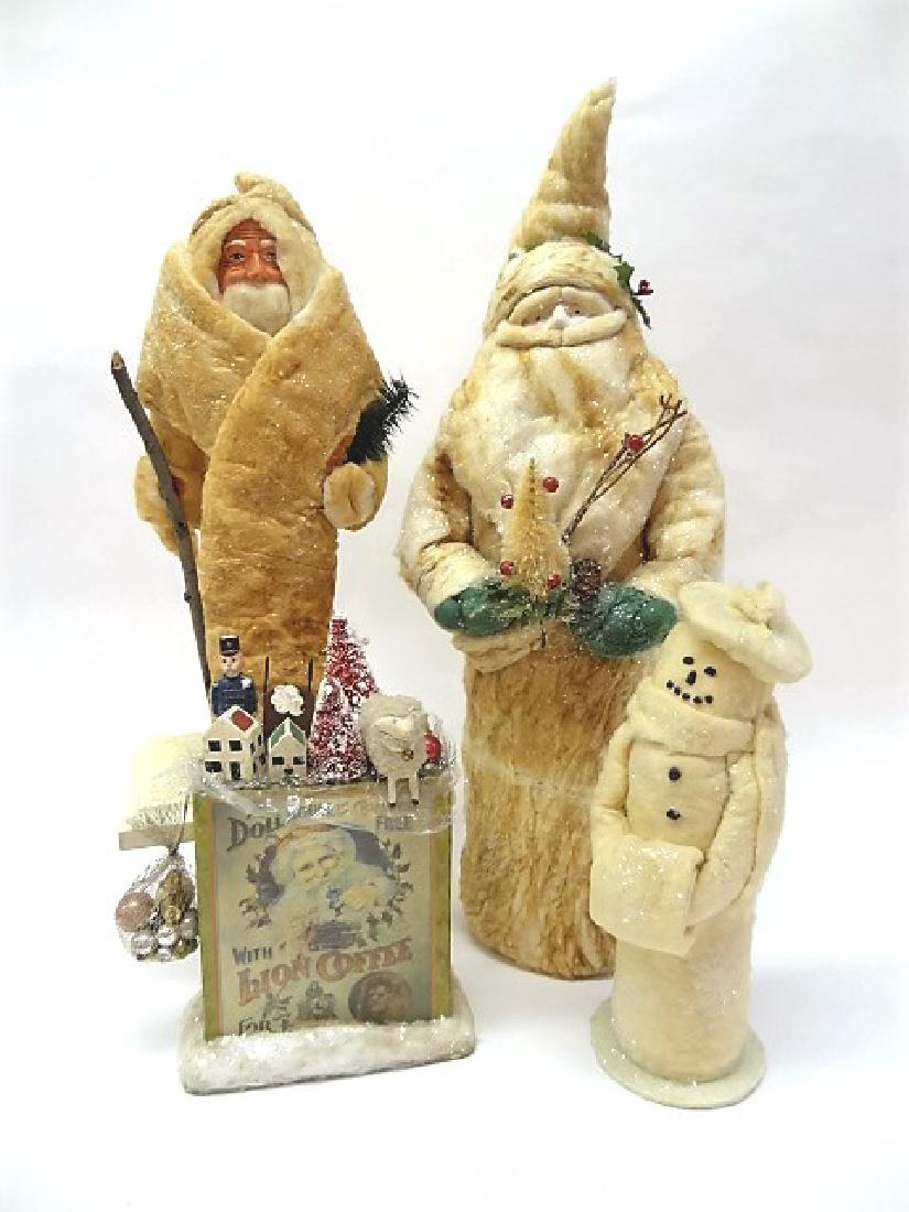 Three Artisan Contemporary Cotton Batting Santas and (1 of 1)