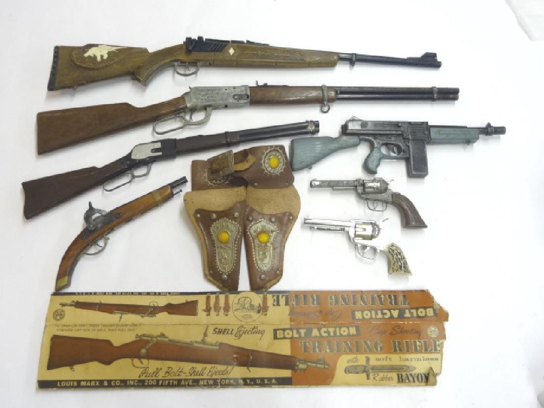 Toy Gun Lot: Include Marx and Mattel toy guns ,4 guns and 2 holsters , 9"-26"L