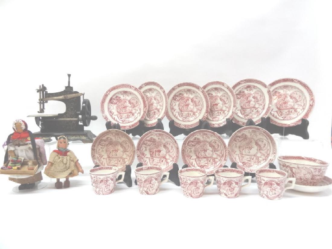 Litho Childs Sewing Machine & Staffordshire Dishes (1 of 3)