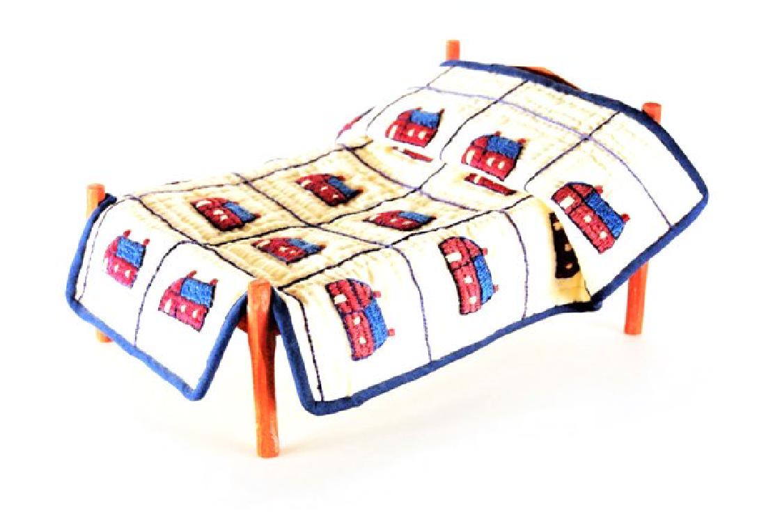 DZE Schoolhouse Quilt & Bed Dollhouse Miniature (1 of 1)