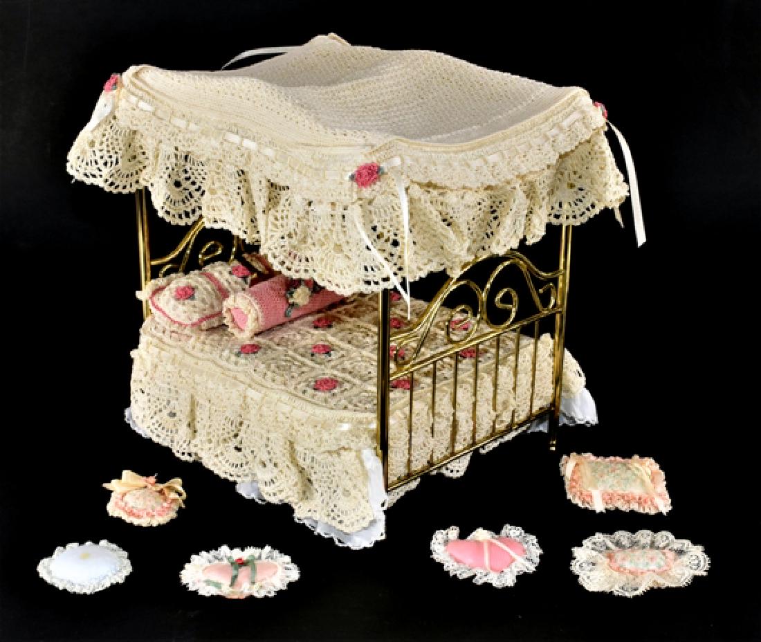 Brass Bed With Linens and Pillows for Dollhouse (1 of 3)