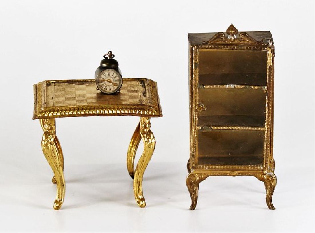 Antique Dollhouse Ormolu Vitrine, Table & Clock (1 of 2)