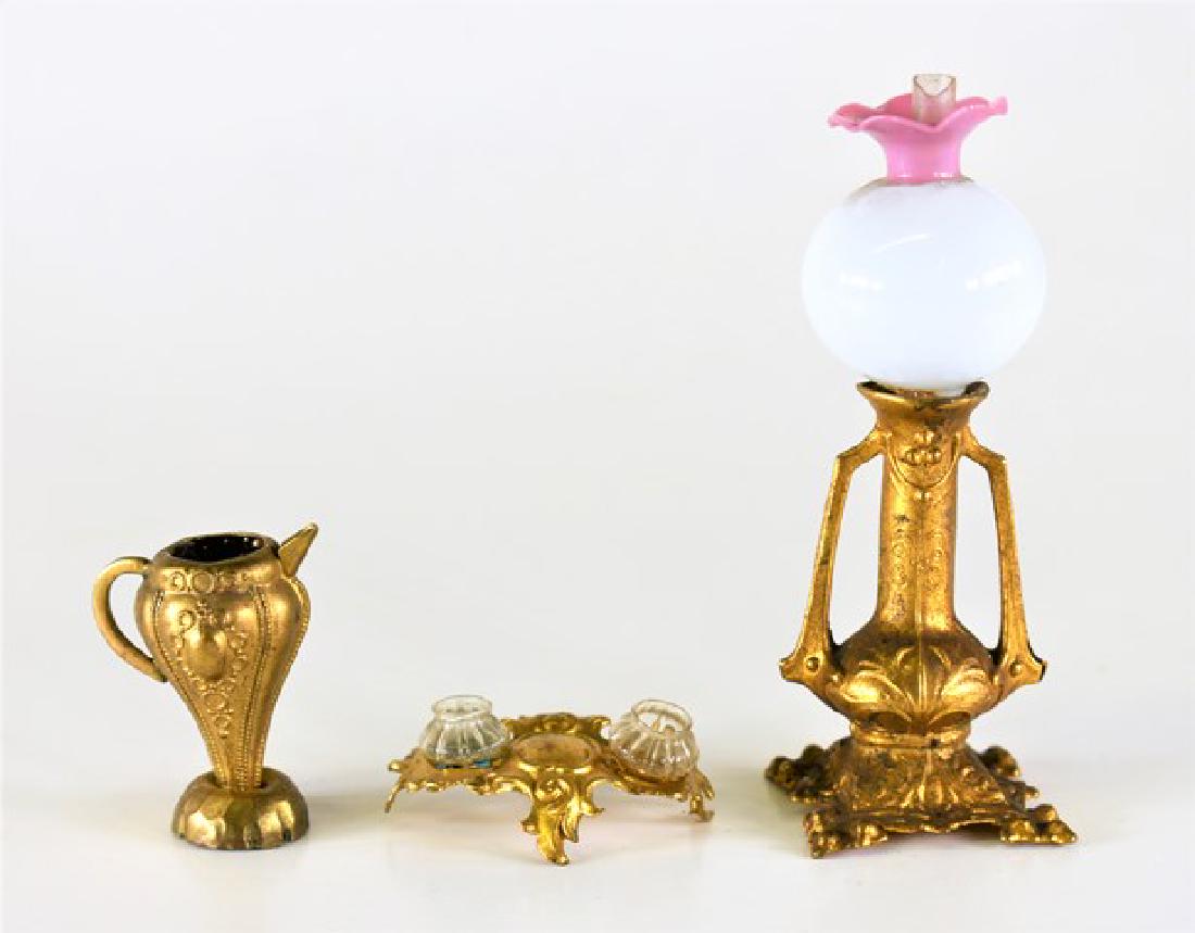 Antique Dollhouse Ormolu Lamp, Ink Stand & Pitcher (1 of 1)