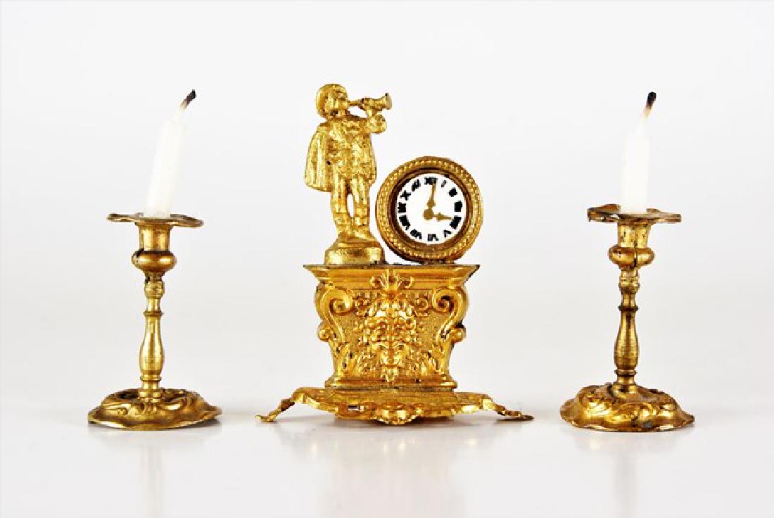 Antique Dollhouse Ormolu Clock & Candlesticks (1 of 1)