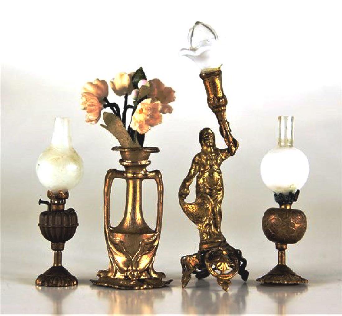 Antique Dollhouse Ormolu Lighting and Vase Miniatures (1 of 1)