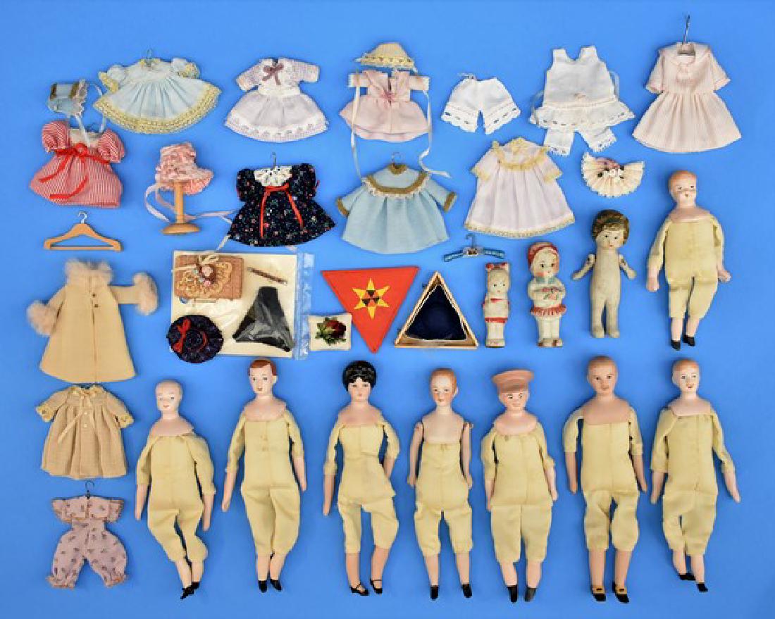 Large Lot of Bisque Dollhouse Dolls & Clothing (1 of 1)