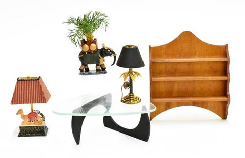 Werner Richardson, Brook Tucker, David Ward Dollhouse: Warner Richardson Modern Glass top Table Brook Tucker Lamps Palm and Camel, Elephant Palm by David Ward