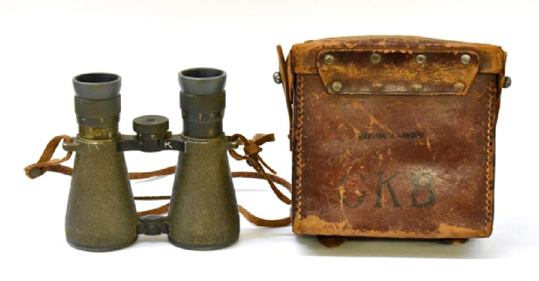 Carl Zeiss WWI German Military Binoculars: Carl Zeiss Jena Fernglas 08 binoculars, with case and instructions, German Army binoculars used during WWI, serial number 23491, engraved K on frame stands for Spandu Rifle Testing Commission, origina