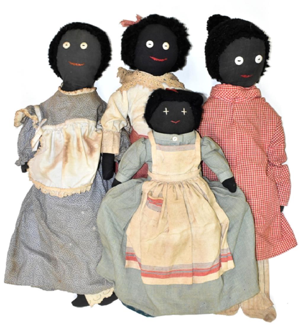 Four Folk Art African American Rag Dolls