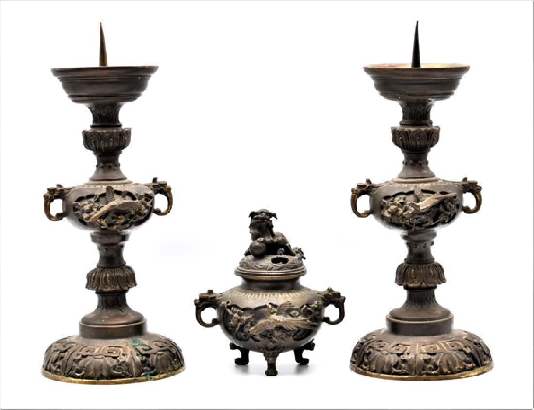 Brass Incense Burner & Candlesticks (1 of 1)