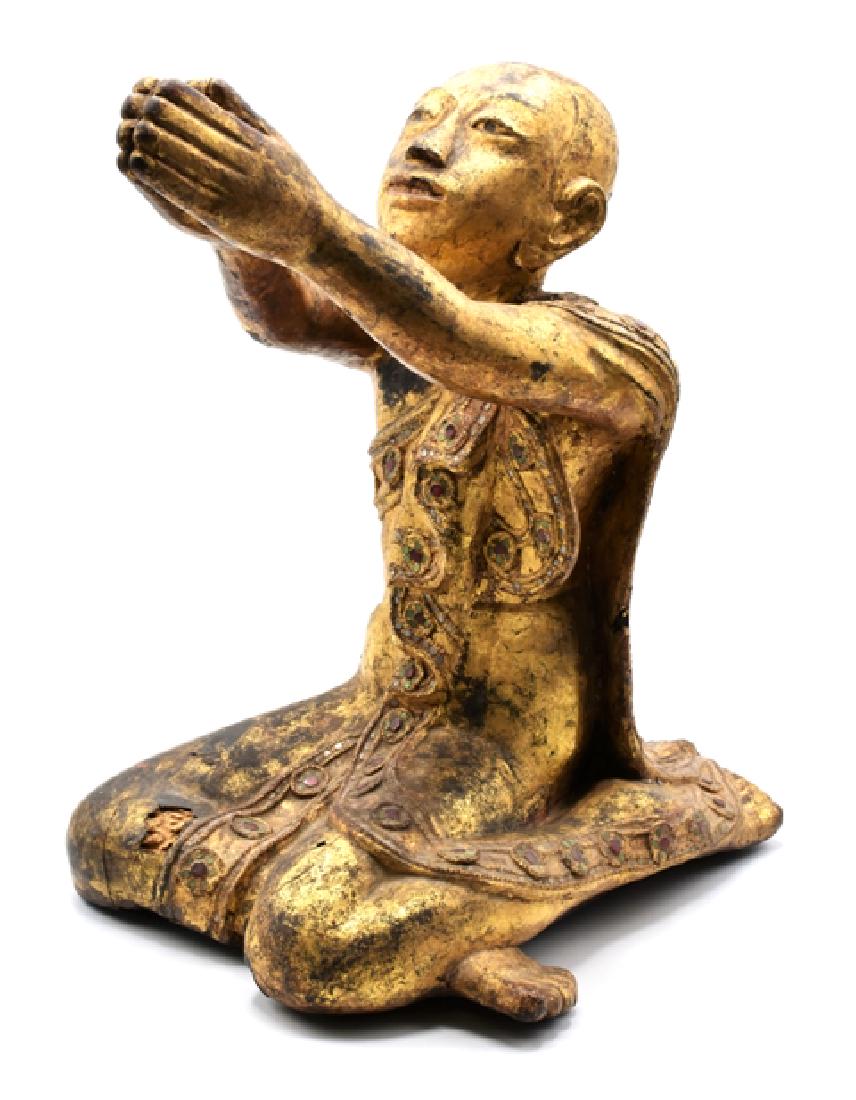 Asian Carved Monk Wood Statue (1 of 3)
