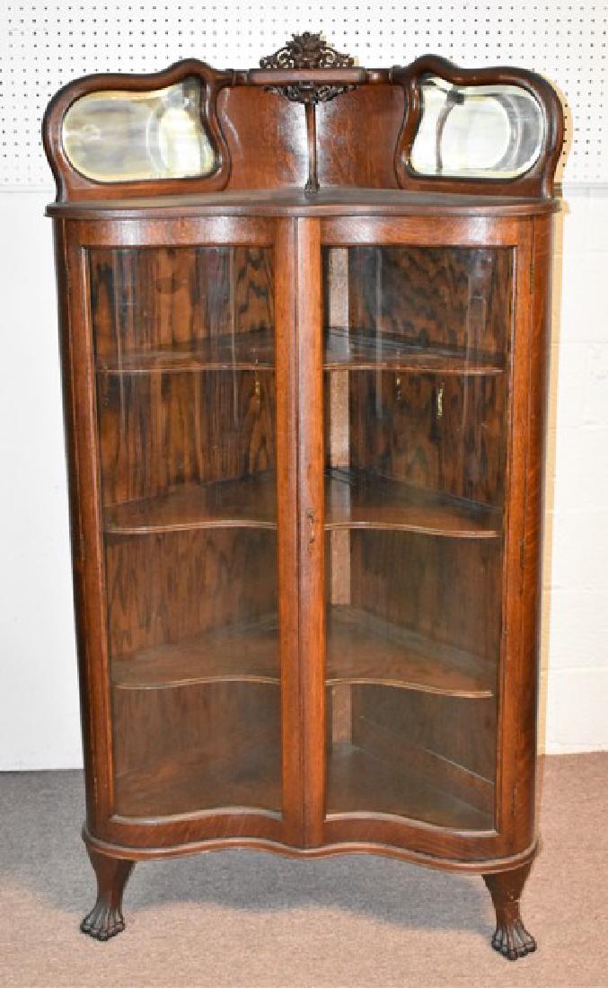 Antique Carved Oak Corner China