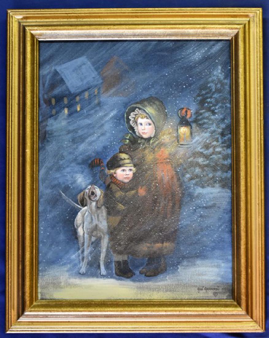 Gre Gerardi Night Time Snow Scene Oil Painting (1 of 2)