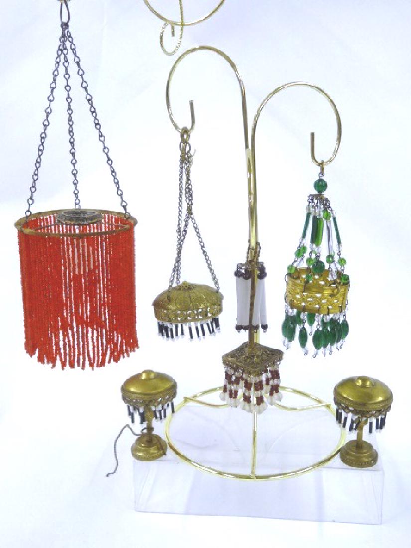 Six Antique Glass Beaded Chandeliers & Lamps Miniatures (1 of 1)