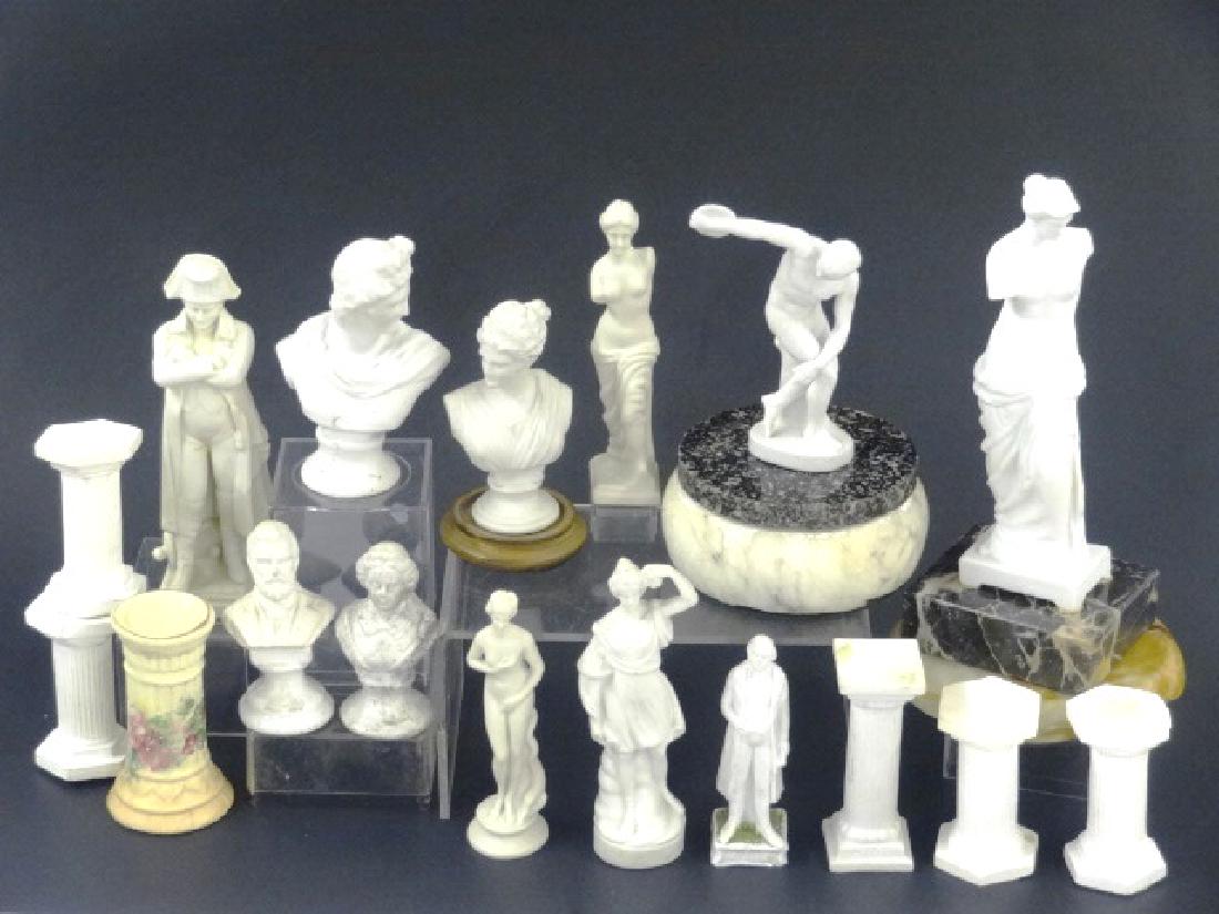 large Lot of Dollhouse Bisque Statues & Pedestals
