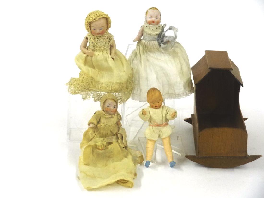 Four Antique Dollhouse Baby Dolls & Crib (1 of 1)
