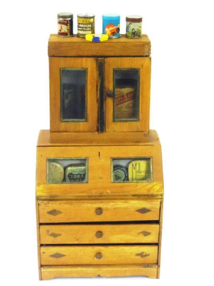 Antique Folk Art Doll Store Display Cabinet & Tins (1 of 2)