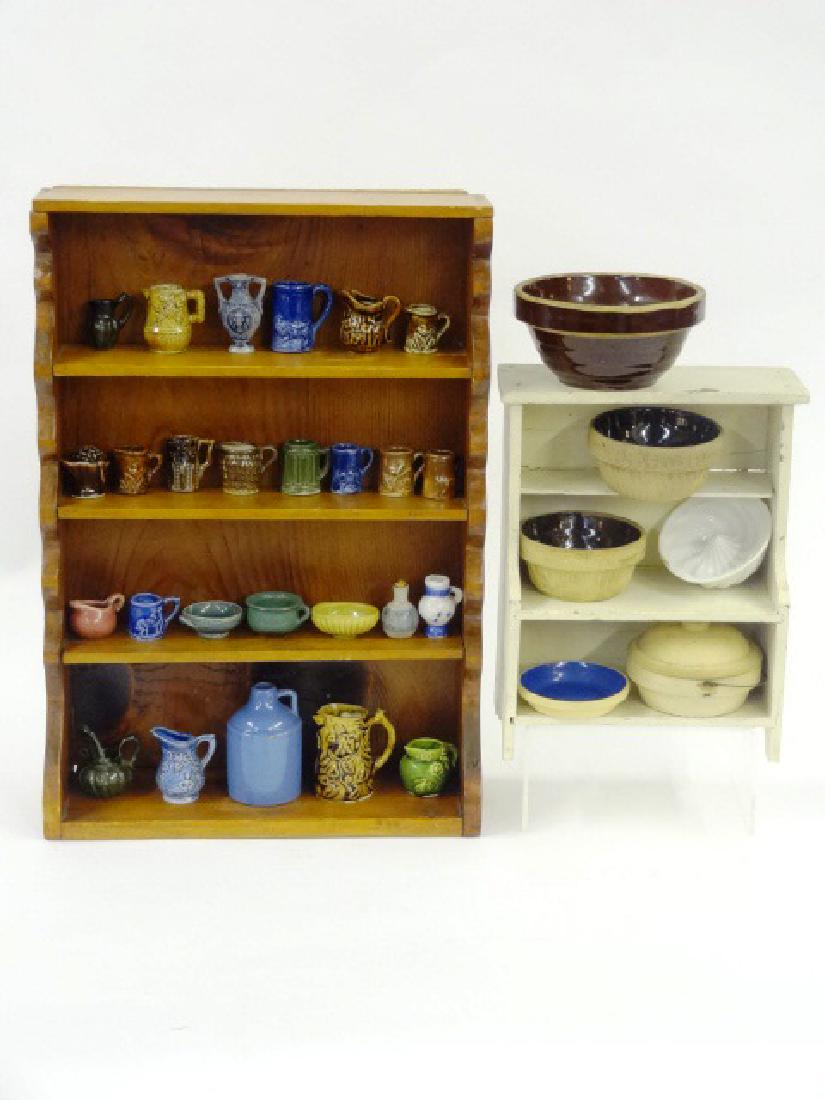 Two Vintage Doll Shelves With Pottery Accessories (1 of 2)