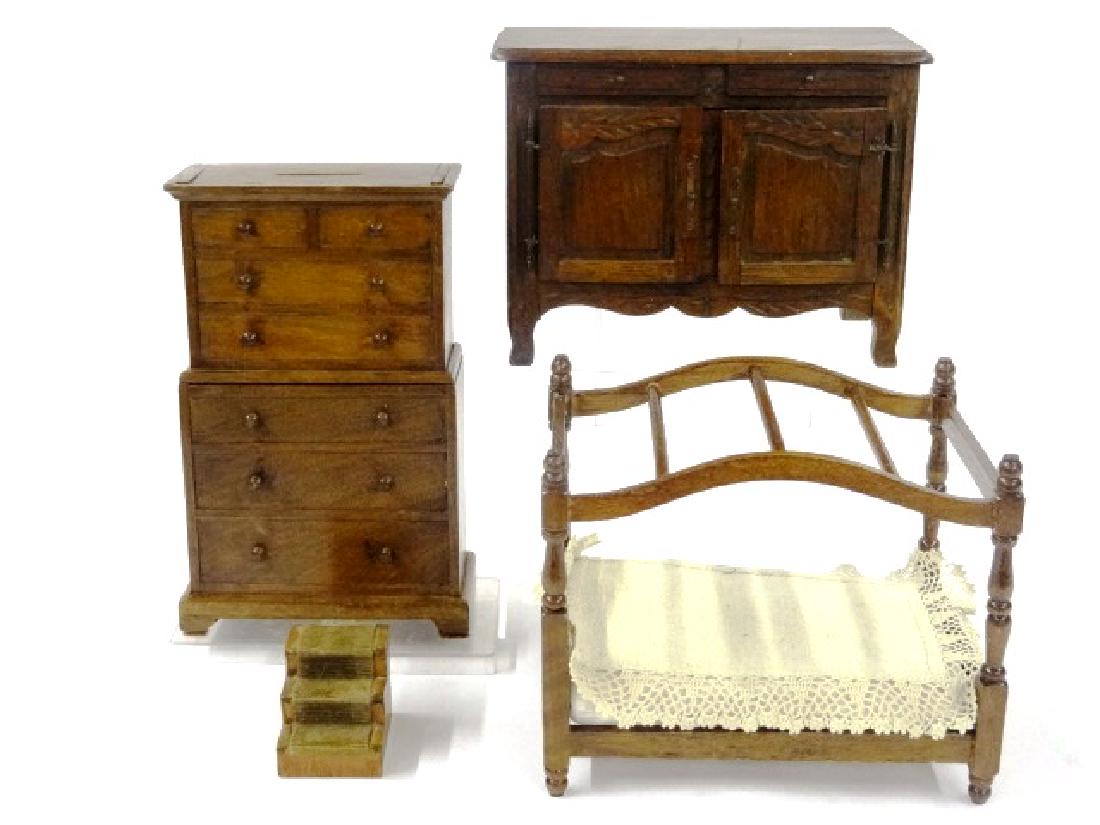 French Dollhouse Walnut Commode, Dresser & Bed (1 of 1)