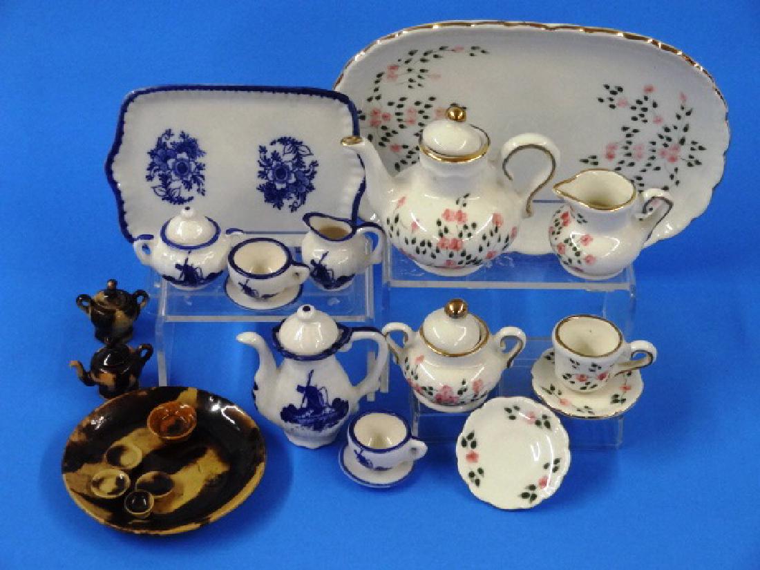 Two Vintage Dollhouse China tea Sets Miniatures