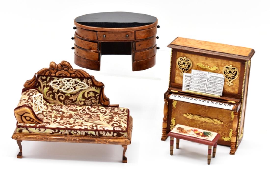 Frank Preene Dollhouse Piano, Desk & Couch Miniatures (1 of 2)