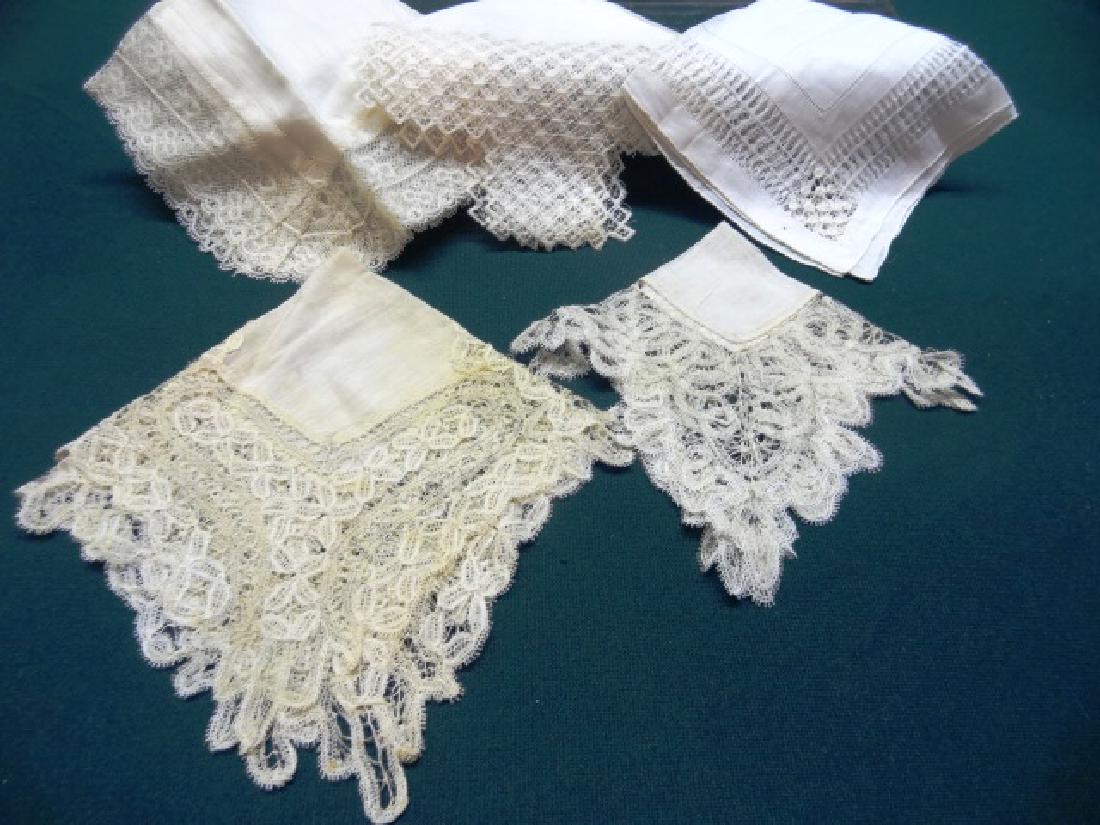 Five Victorian Hankies: Lovely Wedding Hankies, some Battenburg, Embroidered Lace