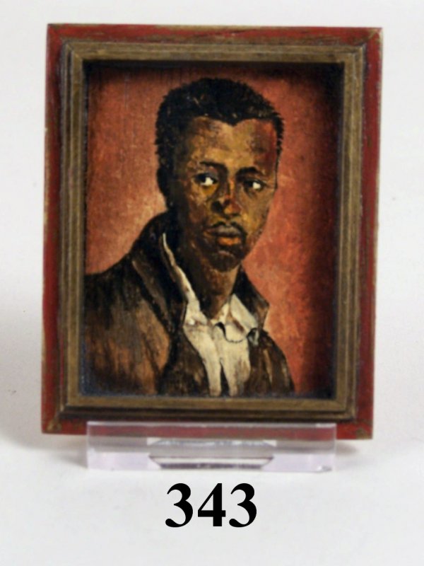 Schlosser Miniature Painting: Miniature painting George Schlosser Portrait of Black Man, 2 1/2"t