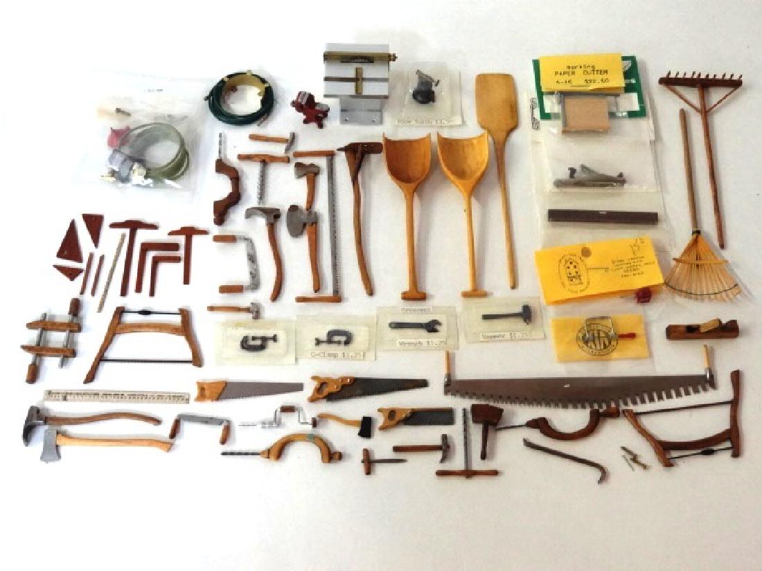 Dollhouse Miniature Tools & Accessories: Great selection of scale tools for the dollhouse, aluminum table saw, coping saw, blow torch, paper cutter, oil can, vice, levels, clamps, wrench, shovels, hoses, axes, adze, plane, saws, mallet, giml