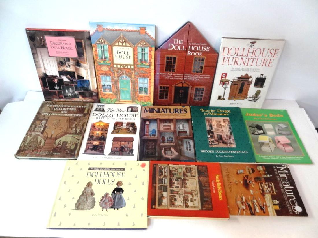 Dollhouse Miniatures Books: Interior Design In Miniature Brook Tucker Originals LE of 2700 signed by Tucker, The Decorated Dollhouse by Jessica Ridley, Miniatures by Phyllis Meras, Family Dolls' Houses by Vivien Greene, Dollhous