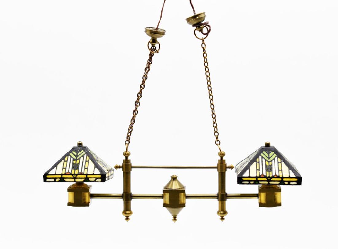 Scott's Lighting Dollhouse Stained Glass Pool table: Scott's lighting solid brass pool table lamp with two stained glass shades 5.5"L