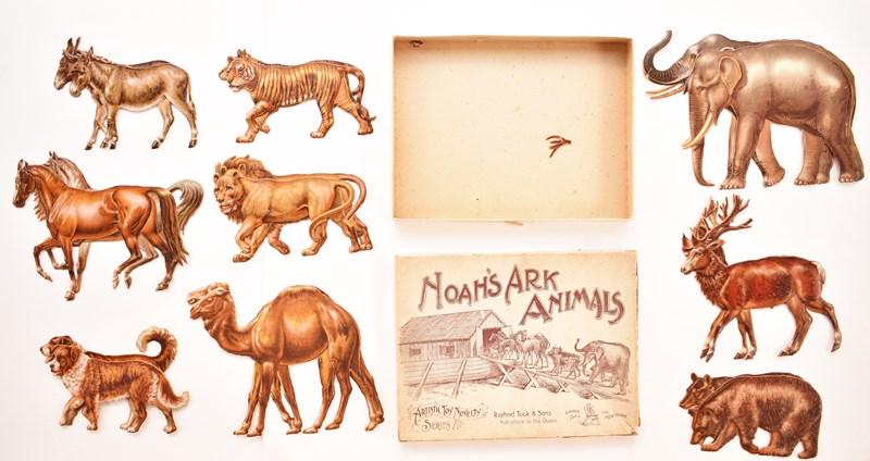 2 Raphael Tuck 3D Noah's Ark Animal Sets: Raphael Tuck & Sons Noah's Ark Animals Series #114 set of 9 pairs of animals in original box 8" by 10.5", Raphael Tuck Noah's Ark Animals set of 12 pairs of animals in original box 8" by 10.5"