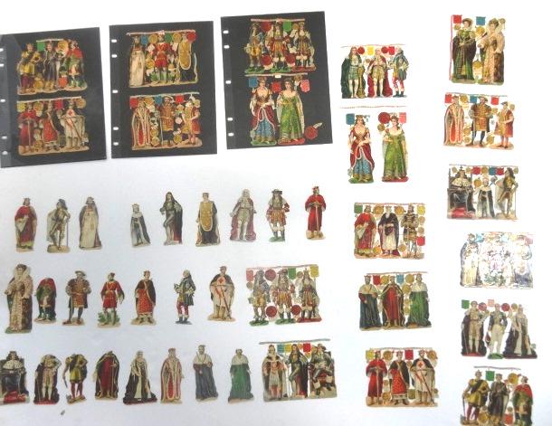Large Group Tuck's Kings & Queens Paper Dolls: Raphael Tuck Kings and Queens of England, 24 uncut sheets and extra pieces