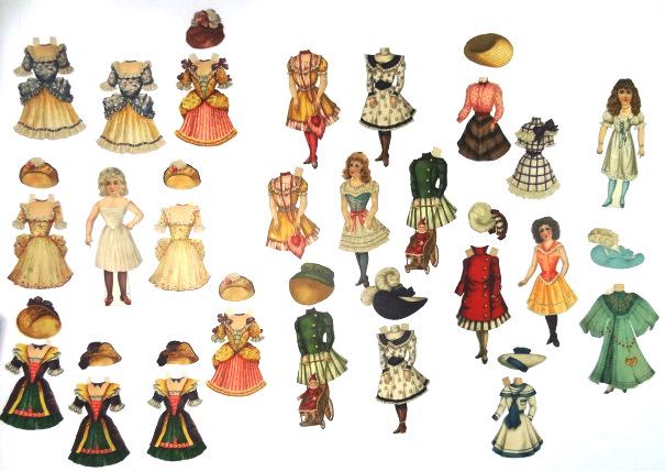 4 Tuck Artistic Series Dolls & Extras: Four Raphael Tuck 9" Artistic Series paper dolls, series 7 doll with dress A and hat D, series 702 doll with repaired feet missing stand has dresses ABCD and hats ACD, series 703 doll with repaired fe