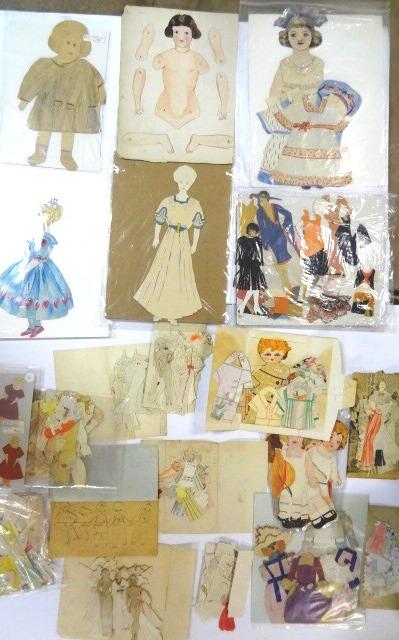 Large Lot of Handmade Paper Dolls: Large lot of assorted set of paper dolls in various scales dating from early to mid 1900's